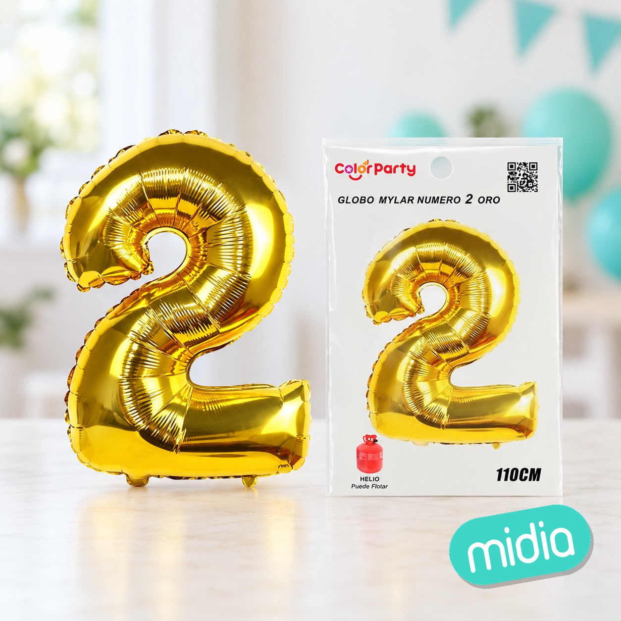Globo mylar oro numero 2 110cm