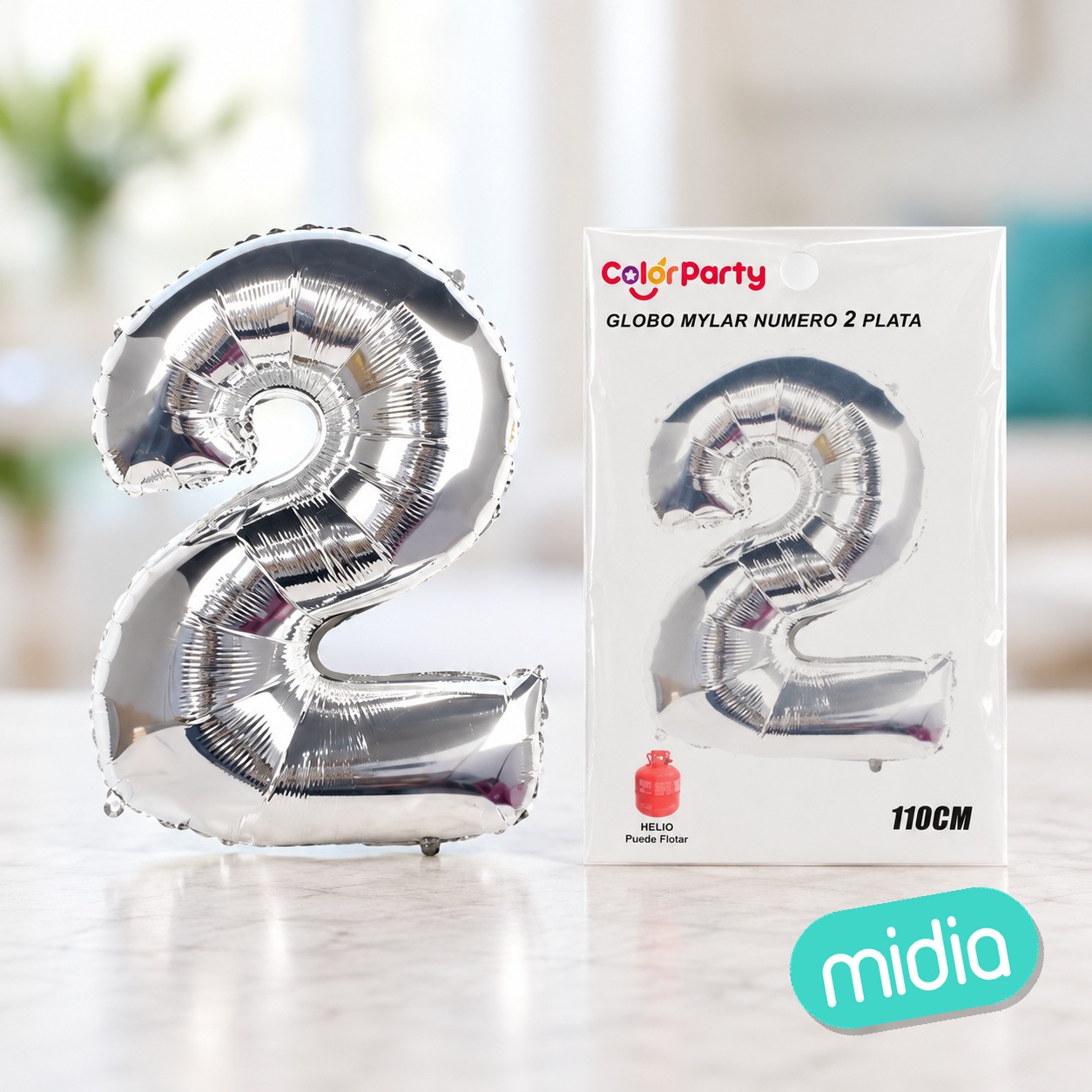 Globo mylar plata numero 2 110cm