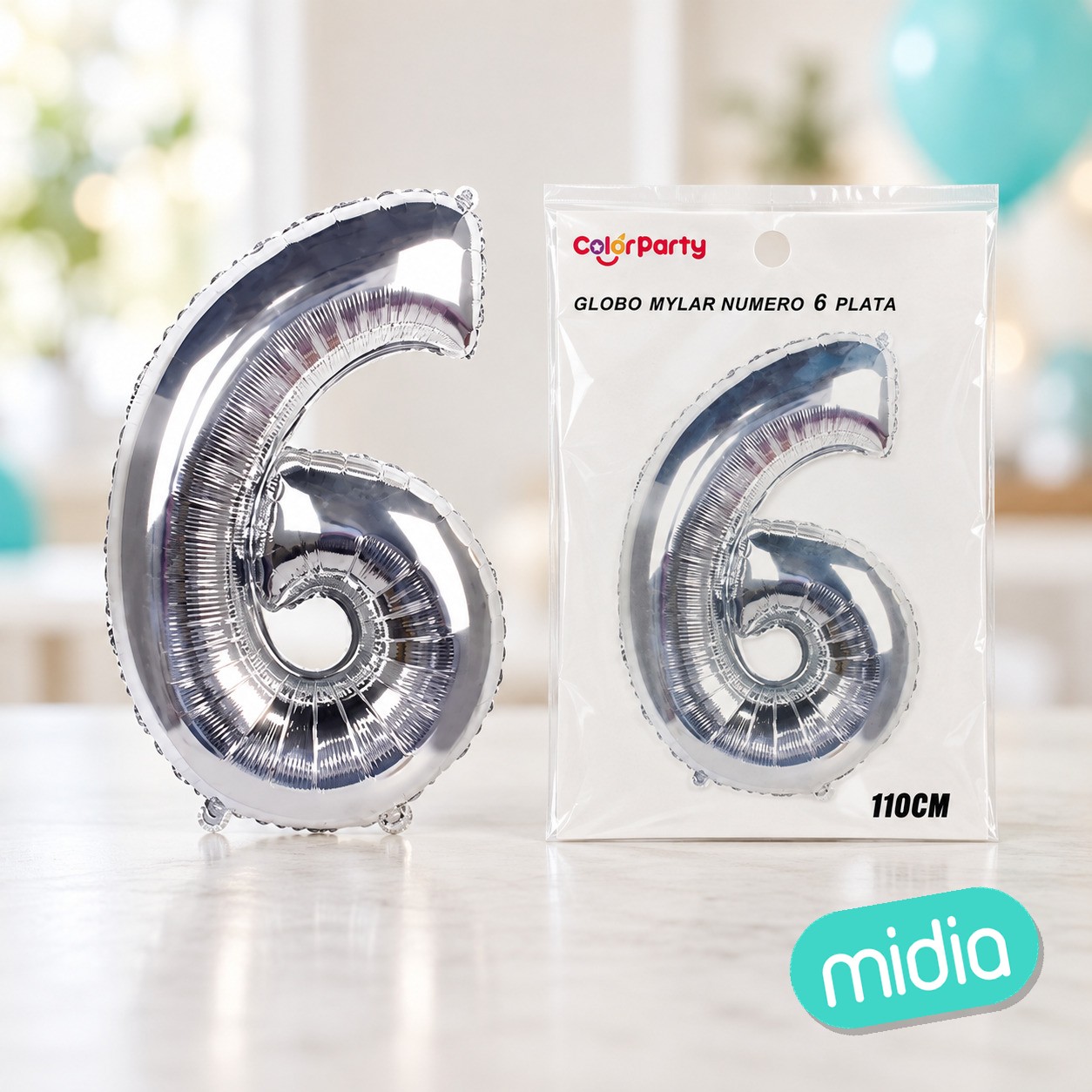 Globo mylar plata numero 6 110cm
