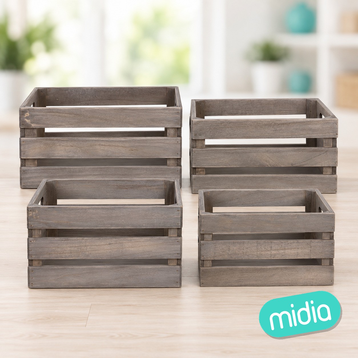 Jgo. 4 cajas madera gris (1/4 - 8)