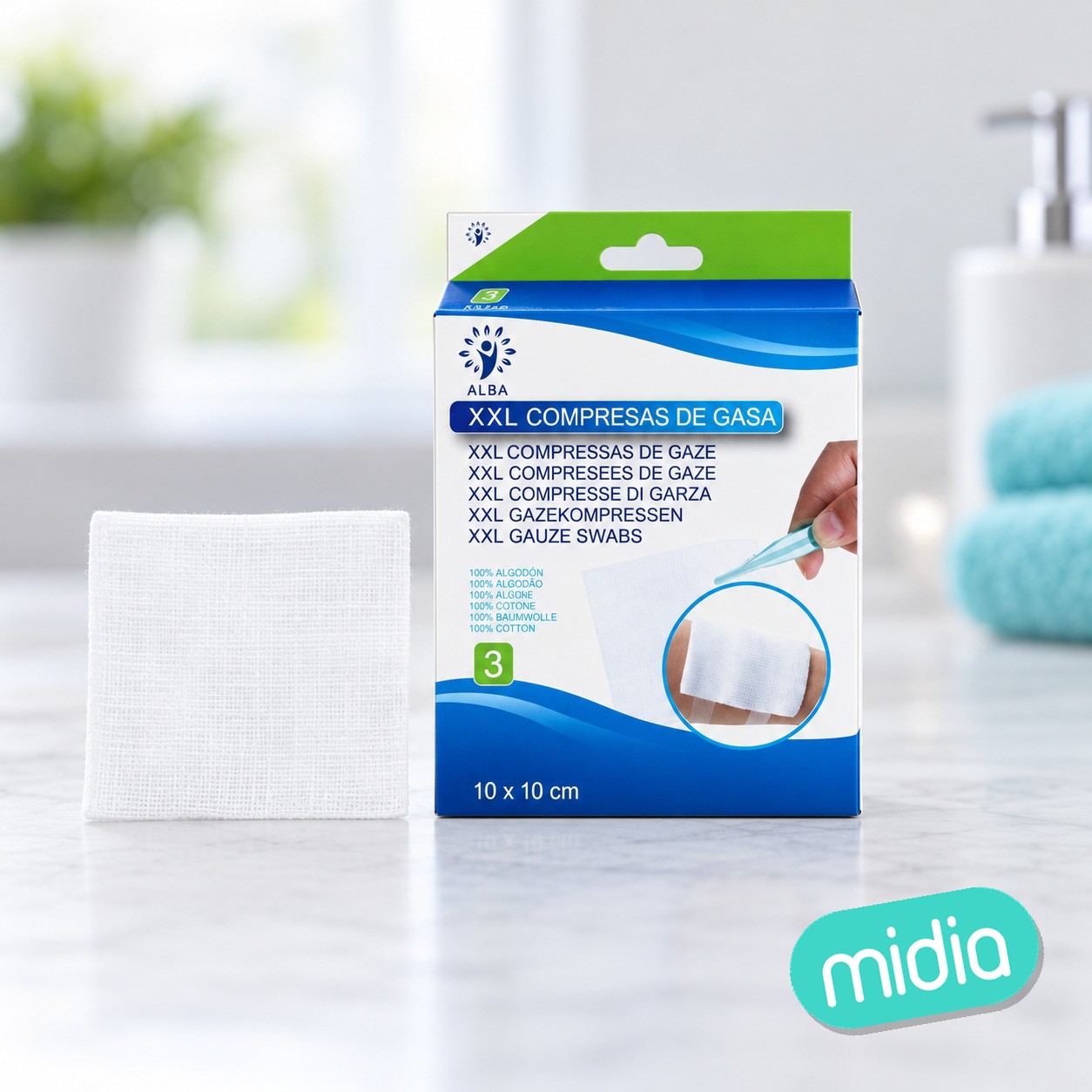 Gasa algod hidrofilo 10x10 cm 3 uds