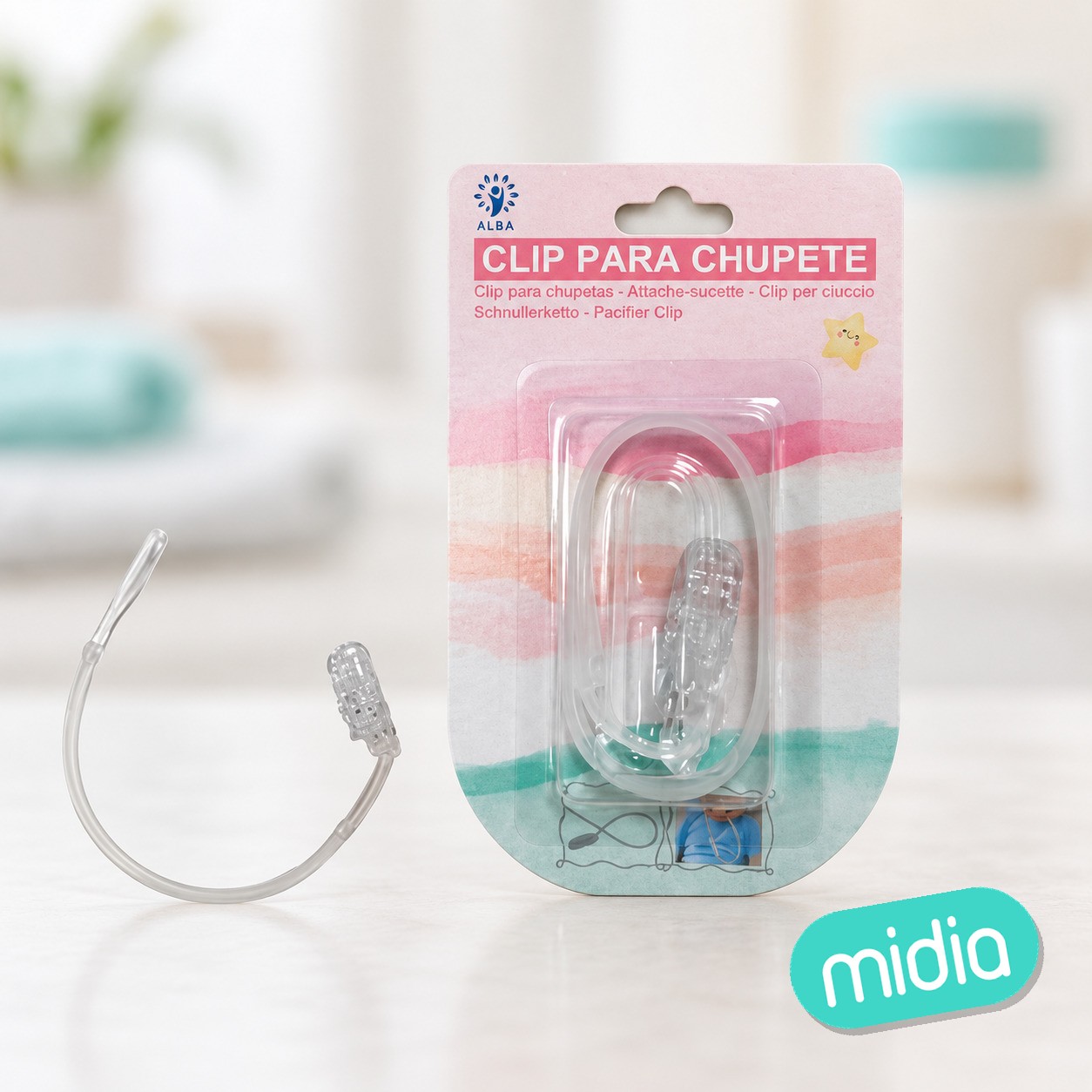Clip para chupete transparente