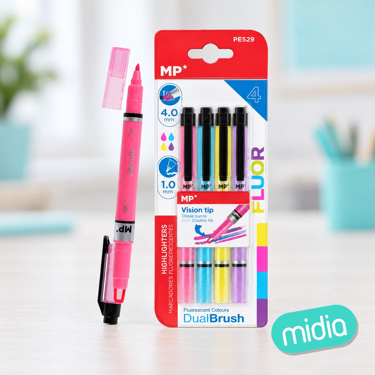 Marcador fluorescente doble punta 4 uds.