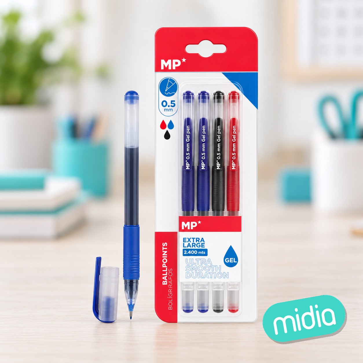 Bolígrafo tinta gel punta 0.5 mm 4 uds..