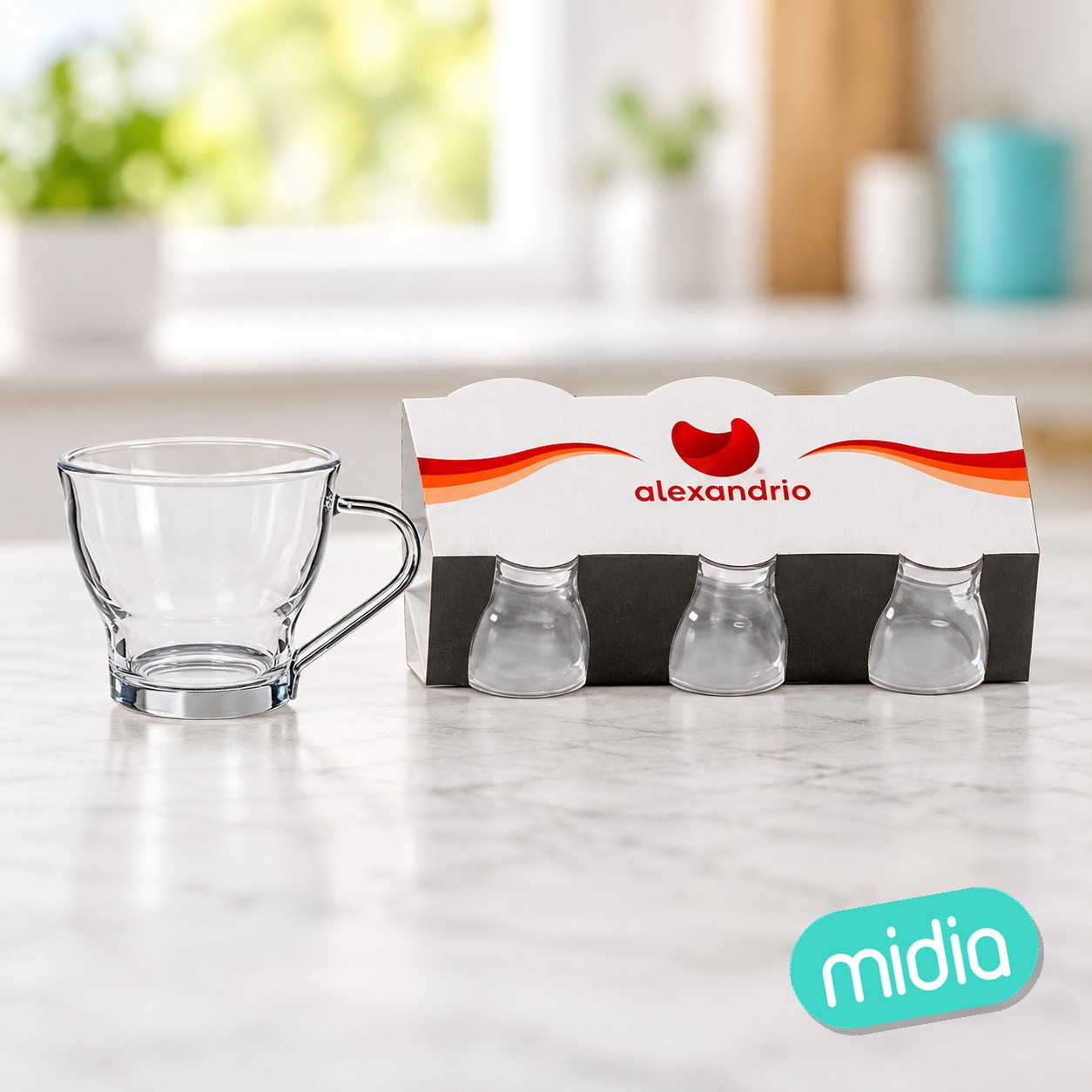 Taza cristal cafe con leche asa 220ml