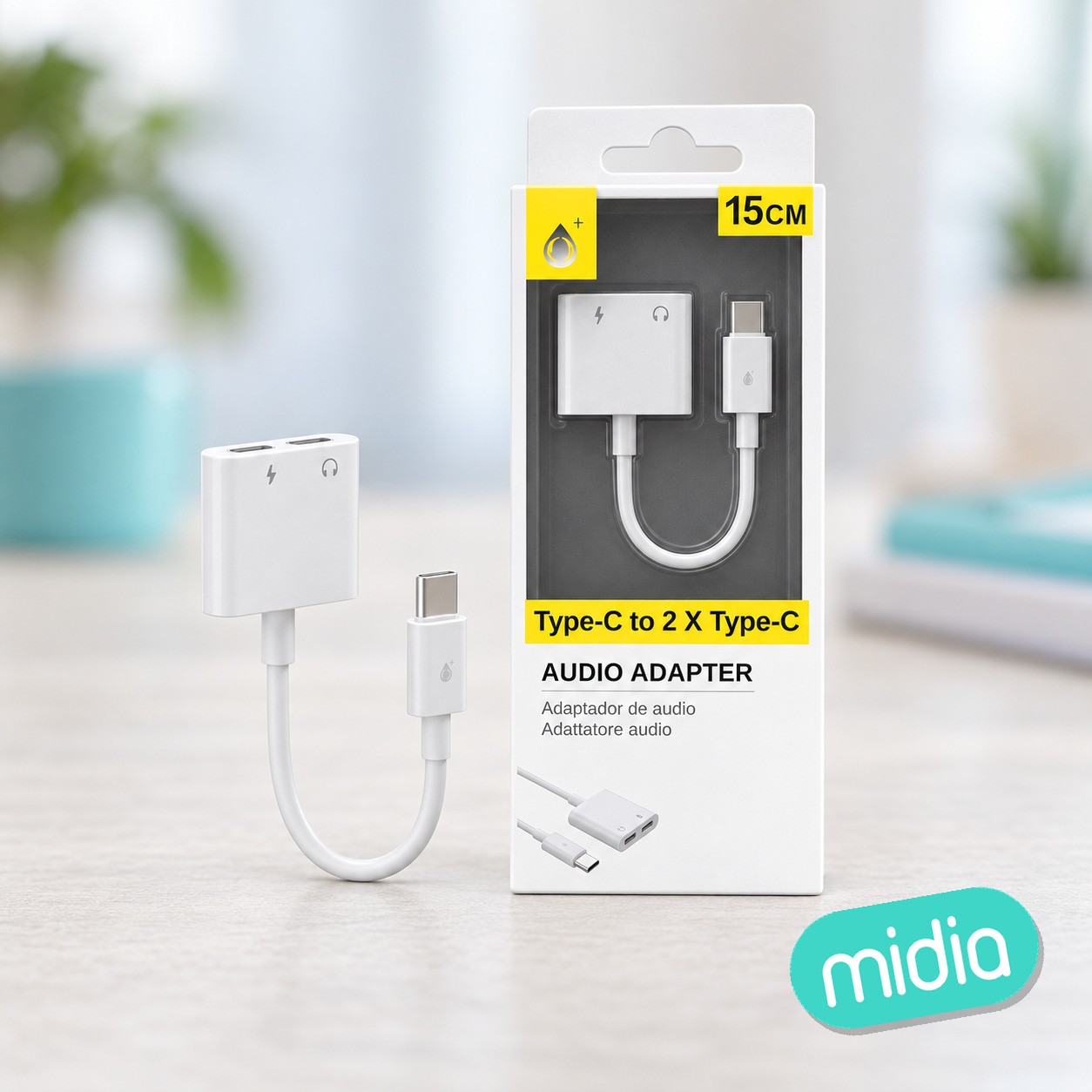 BL NB1248 Cable Adaptador 2 En 1 TYPE C a Carga TYPE C +Audio TYPE C ,0,15M, Blanco