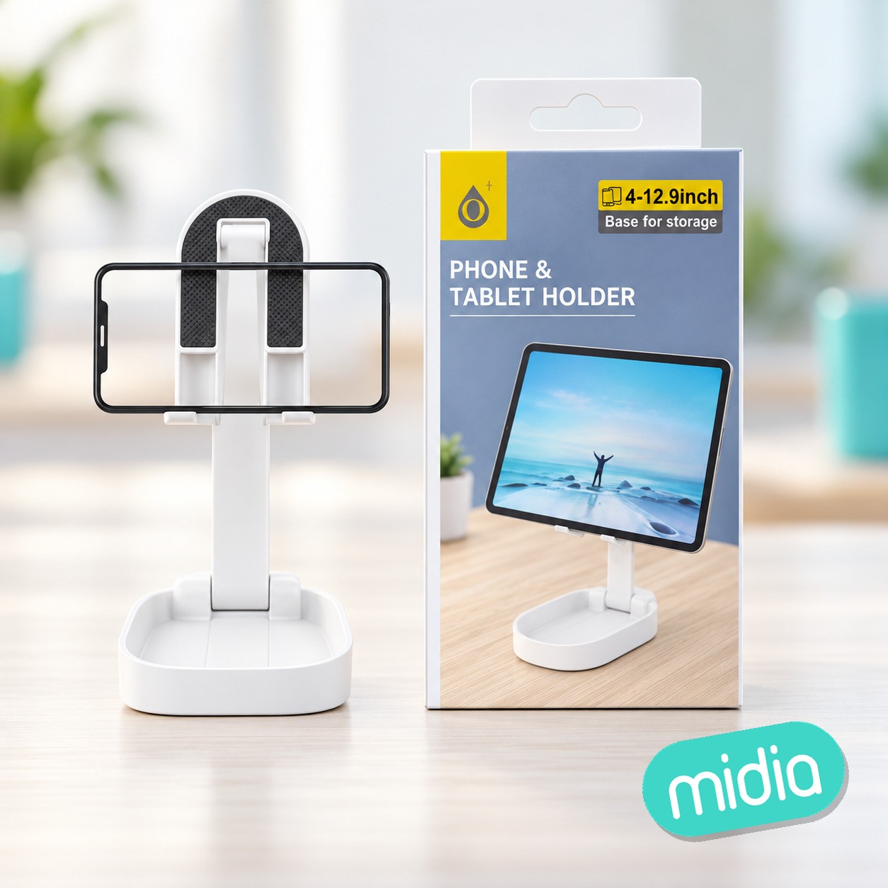 NE5151 BL Soporte Universal para Movil y Tablet de 4-12,9 pulgadas,con materia Silicona Anti-Deslizante, Ajuste de Altura, Base Soporte, Blanco