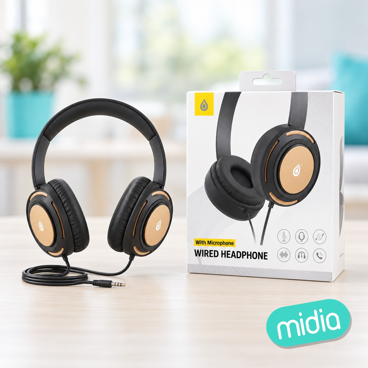NC3186 OR Auriculares Casco Travi con Cable y Microfono, 3.5mm Jack Plug, Diseno Ajustable, Diametro 44mm, 1.2M, Oro
