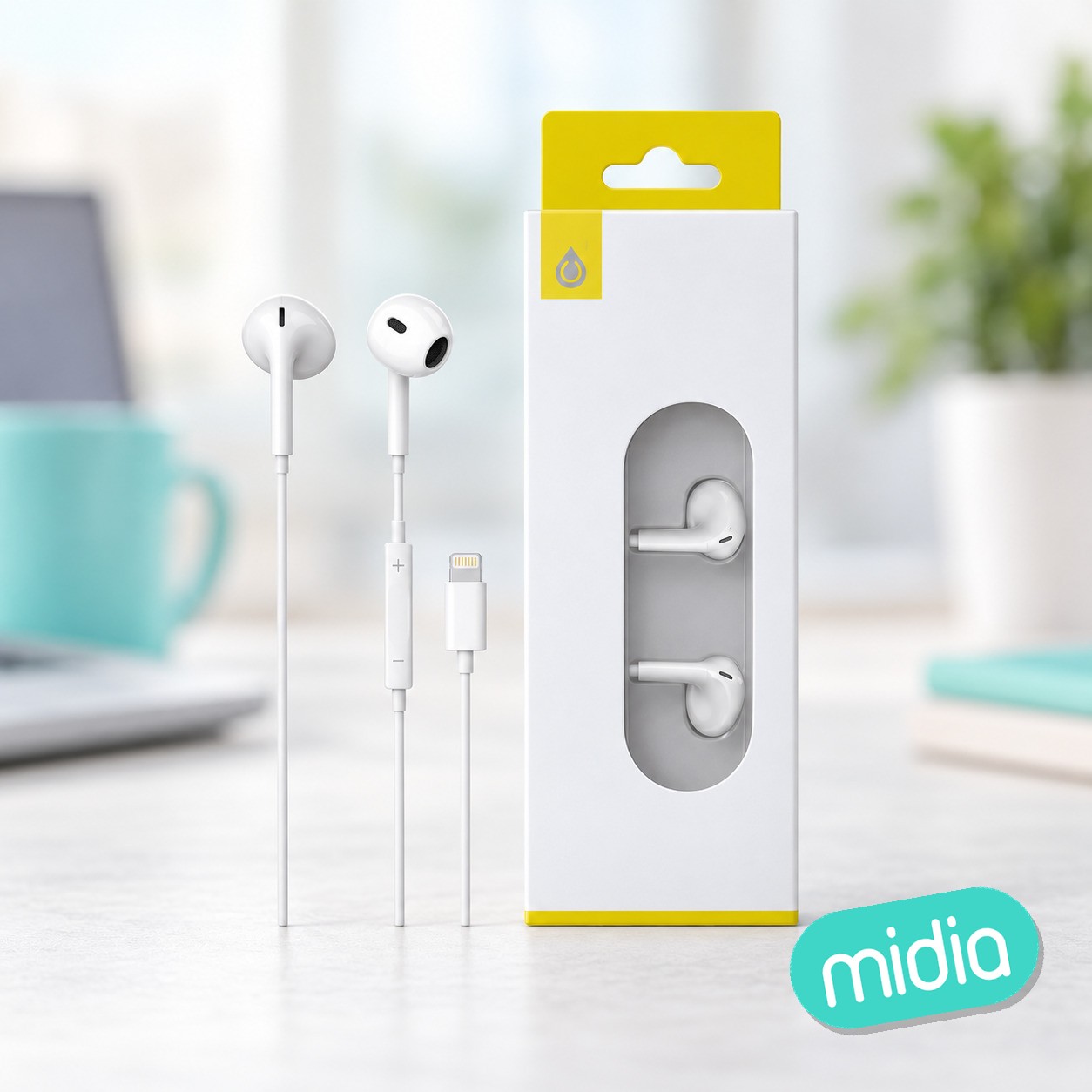 NC3195 BL Auricular Euan con Microfono y Boton multifuncion , conecion Lightning , 1.2m, Blanco