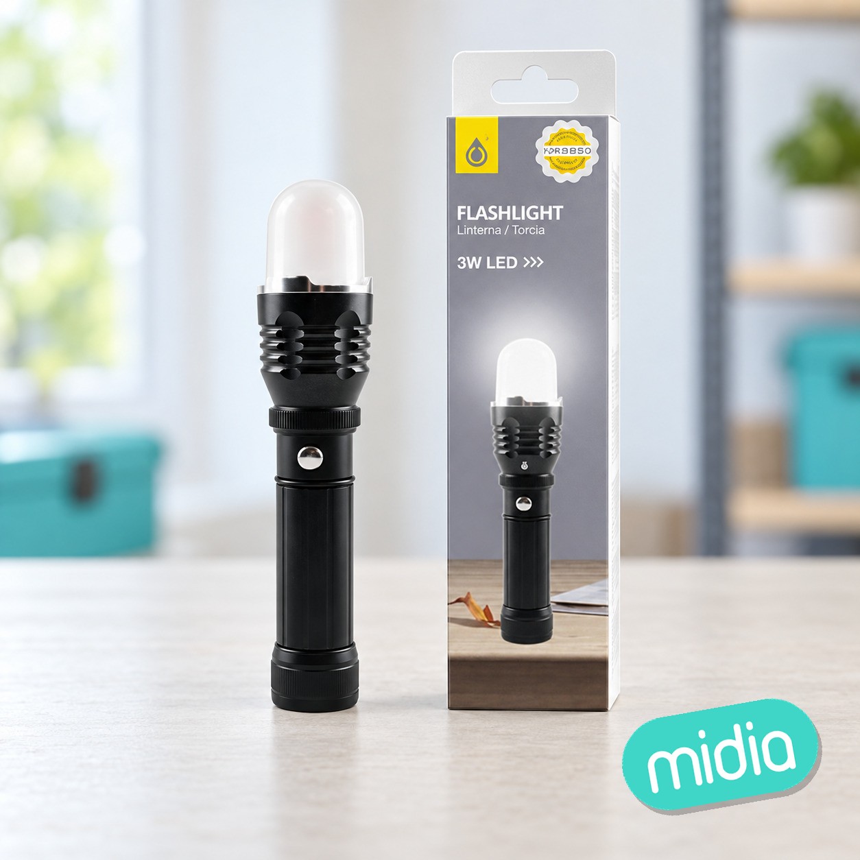 NR9350 NE Linterna LED de aluminio con funcion Zoom，3 modos de luz （Fuerte，bajo y estroboscopica), 3W Bateria 3*AAA（No incluye), Negro