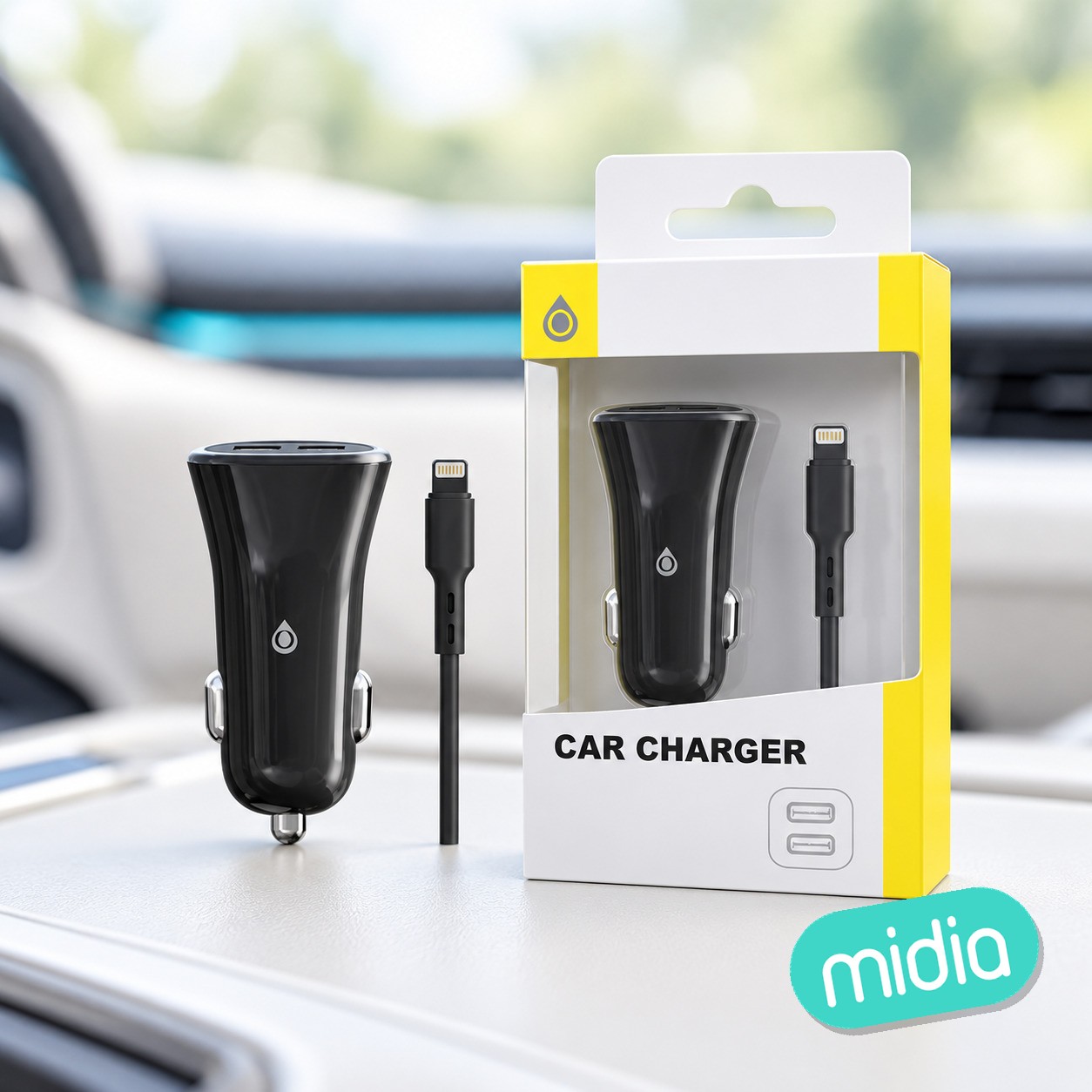 NA0384 NE Cargador de Mechero Carole Con Smart Chip, 2USB, Con cable Iphone 5-14, 2.4A, Negro