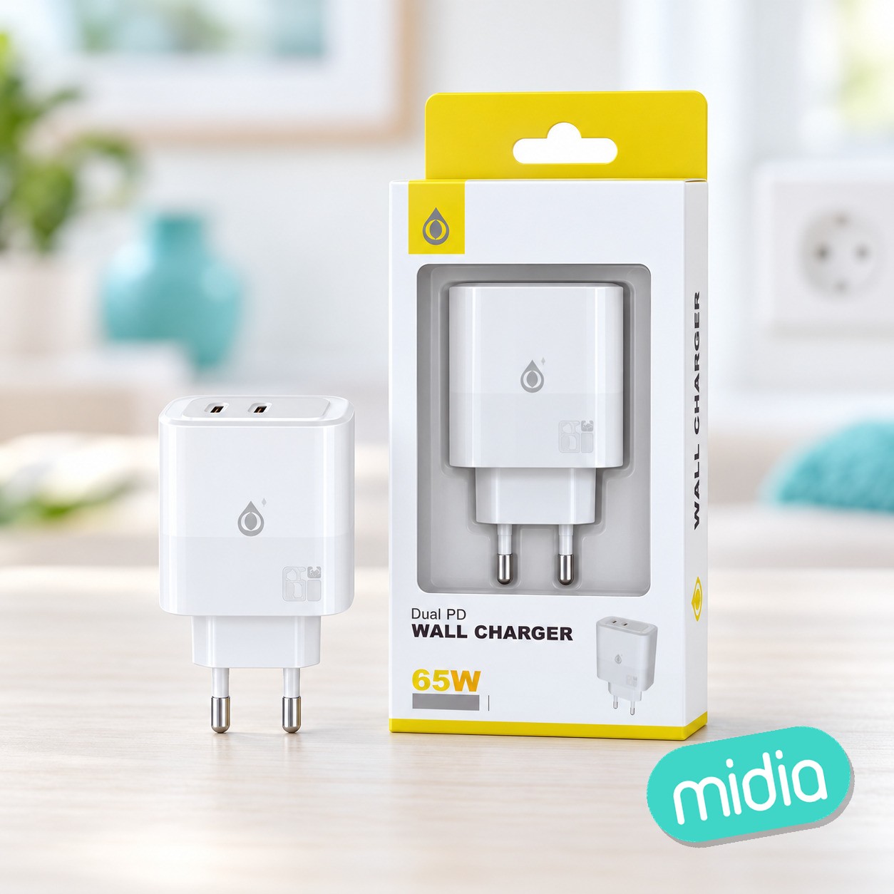 NA0432 BL Cargador GaN de Red Rapida Fort, 2*USB-C, Sin Cable, 65W/3.4A(Max), Blanco