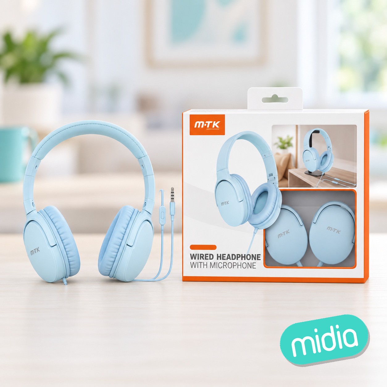 TC3272 AZ Auriculares Casco Zor plegable con Cable Type-C y microfono, Cable 1.2m,Soporta apple, Azul