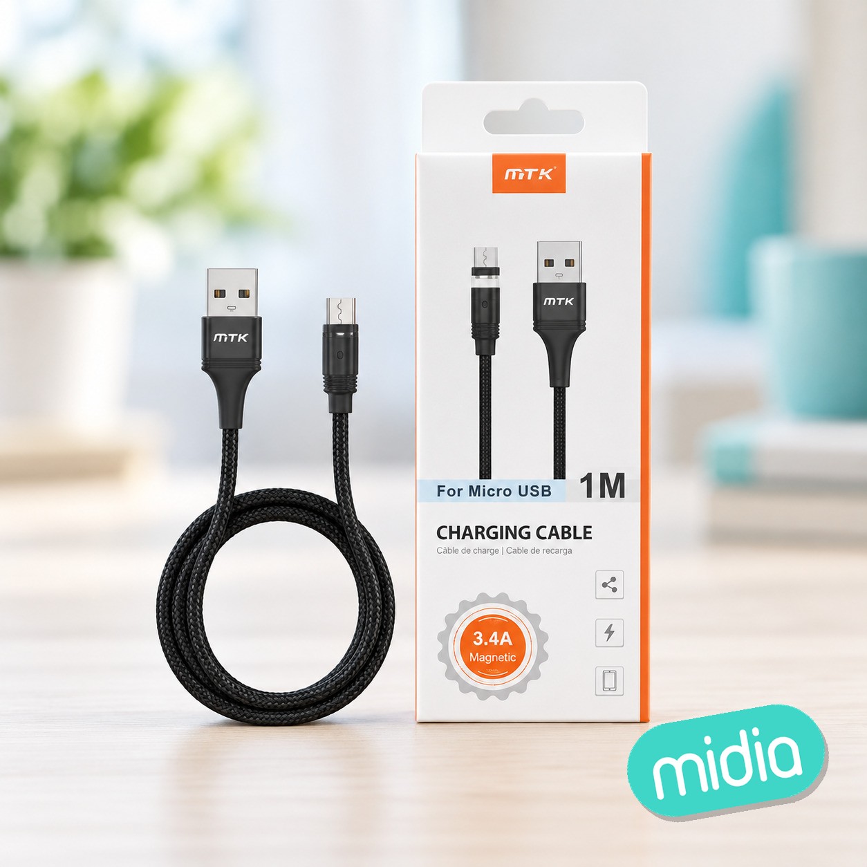 TB1263 NE Cable de Carga Magnetica Shark para MicroUSB, 1M 2.4A, Negro