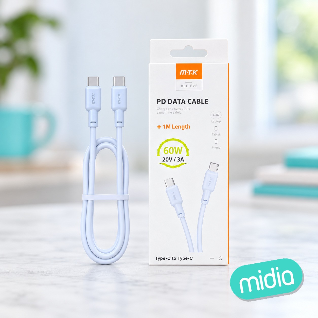 TB1367 AZ Cable de Datos Evie , Type- C a Type-C ,Carga Rapida PD...