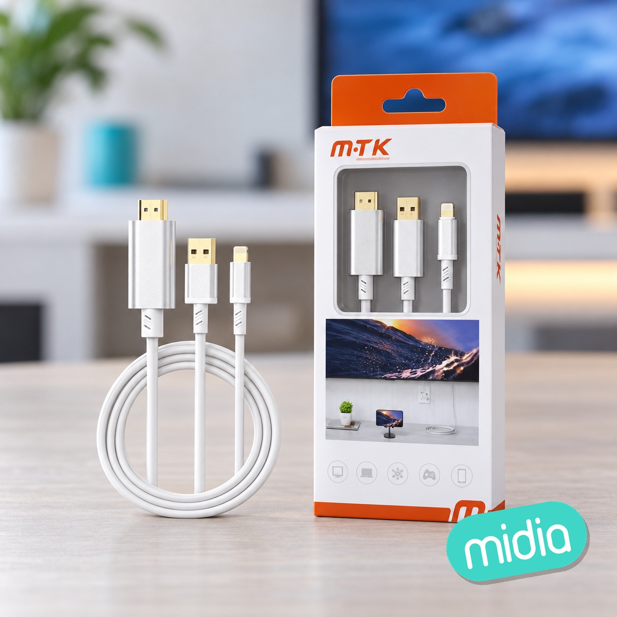 TB1495 BL Luxury Adaptador 2 en 1 Lightning(Macho) a HDMI+USB 2.0(Macho), 1080P, Cable 1.8M, Blanco