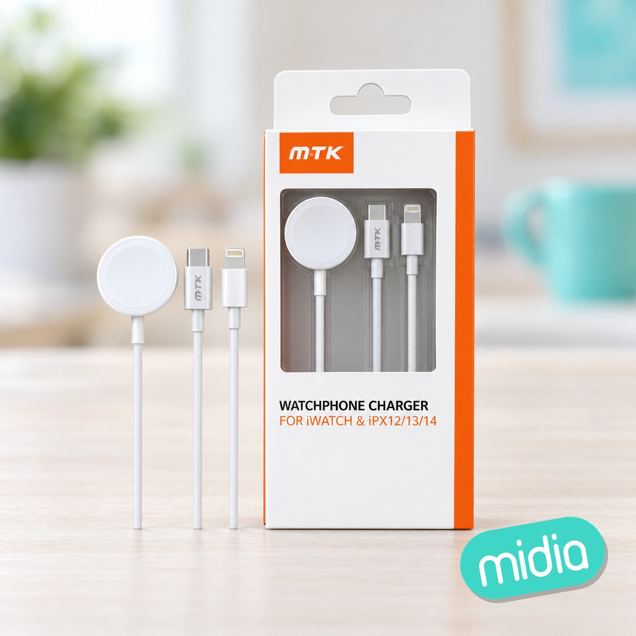TB1509 BL Cable de Type-C con Cargador Magnetico 2 en 1 para I-Watch S1-S9, 2,5W+Cable Iphone 5-14 2.4A, Cable 1.2M, Blanco
