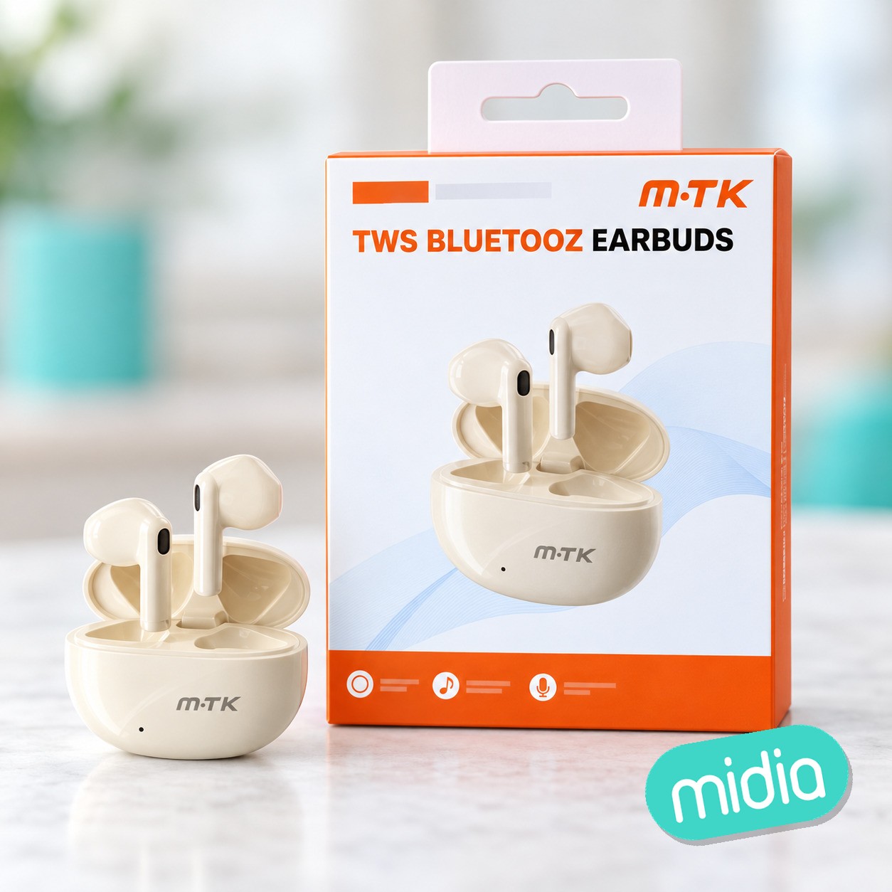 TC3252, NA Auriculares TWS Muffin Bluetooth 5.3, Batería (30mAh*2) con Estuche Recargable 300mAh, Color Nata