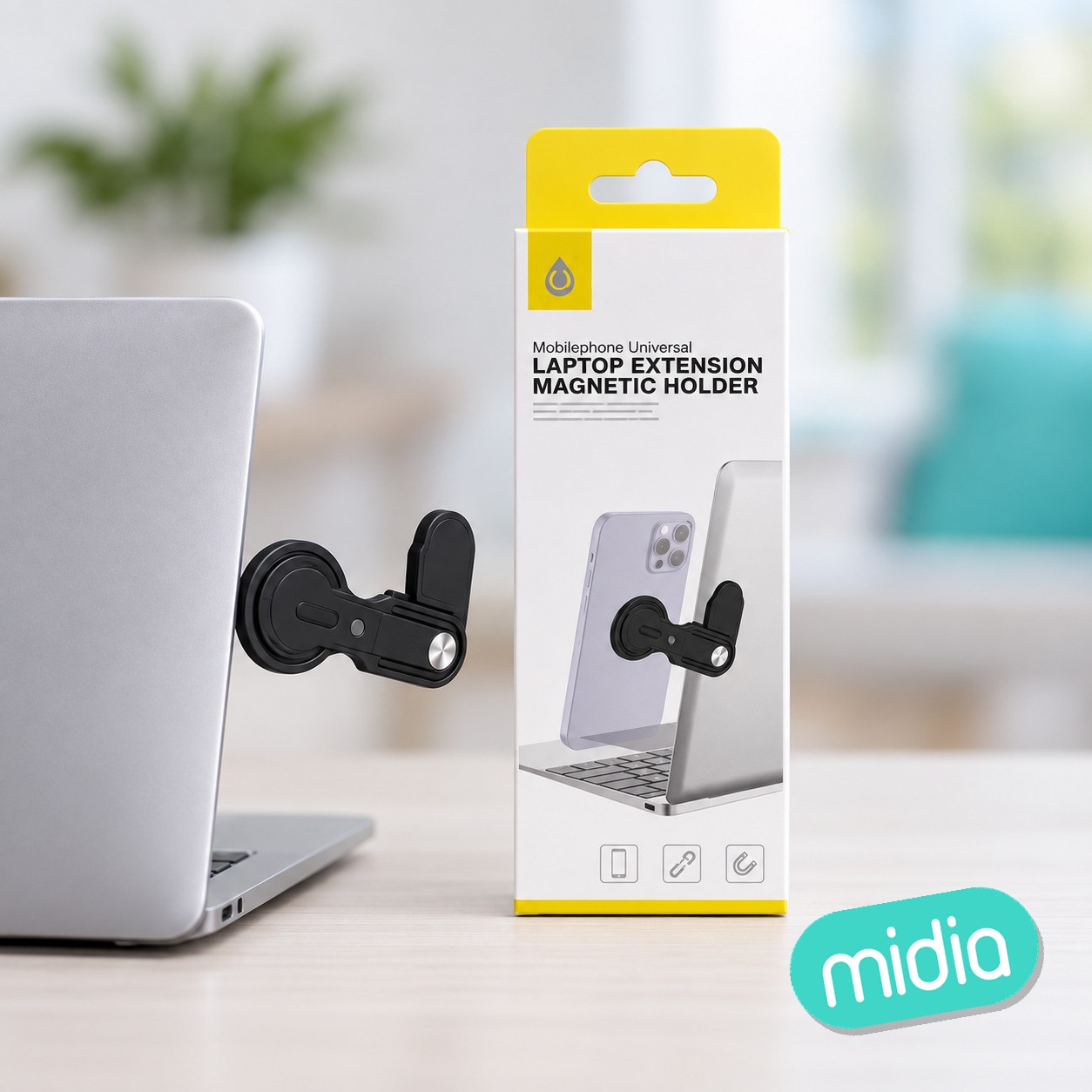NE5306 NE Soporte magetico de movil para ordenador, Con pegatina 3M, Negro