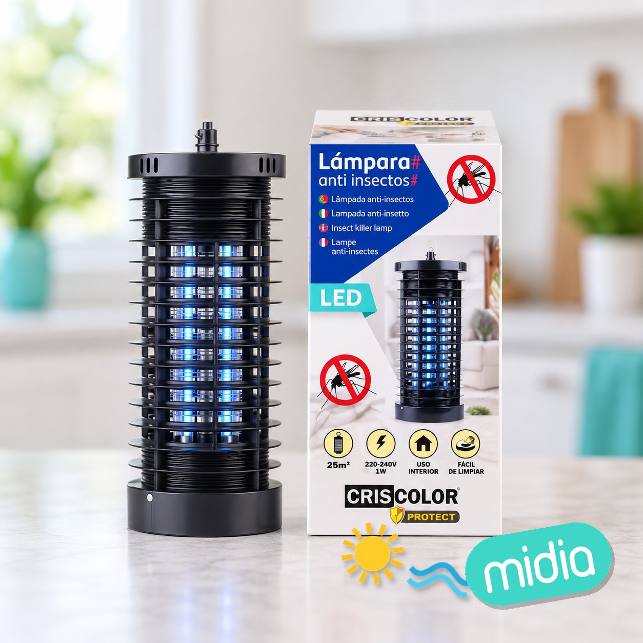 [43063] lampara led negra anti insectos 12,5x12,5x28,5cm nº rii-aee: 8813