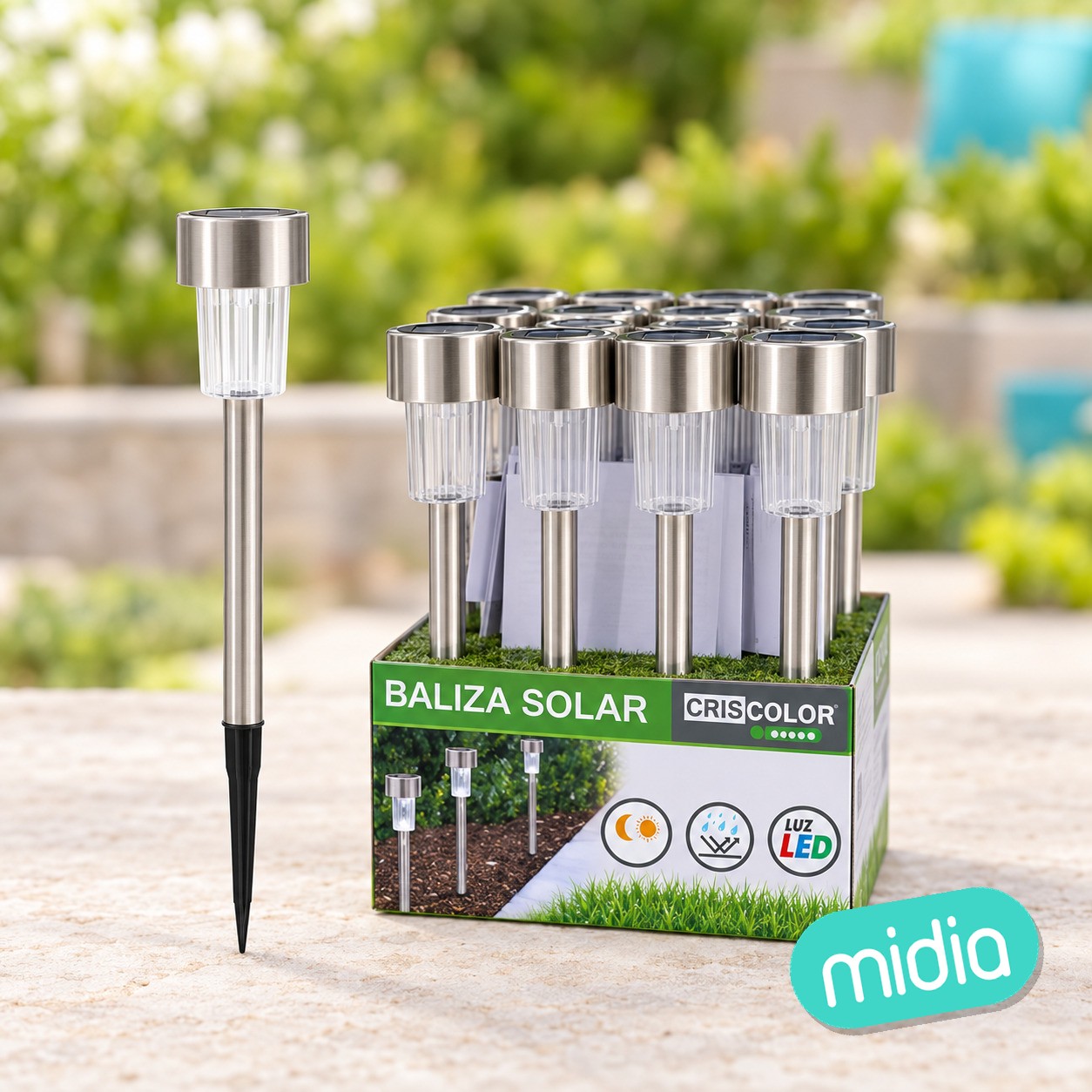 [44485] baliza solar jardin led blanca ø4,5x31,5cm