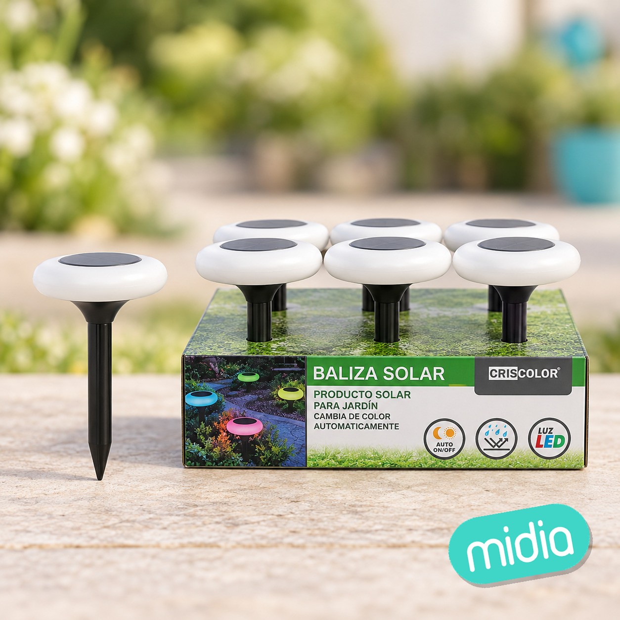 [44490] baliza solar jardin led cambia de color ø13,5x21cm