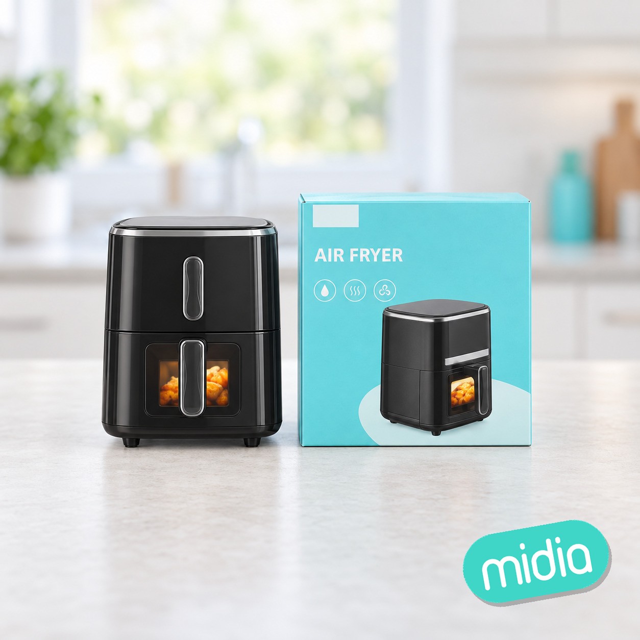SK02 NE Freidora de ire sin Aeite 9500rpm/6W Batera AA*2 No incluid con panel tactil, olla Antiadherente,... Negro
