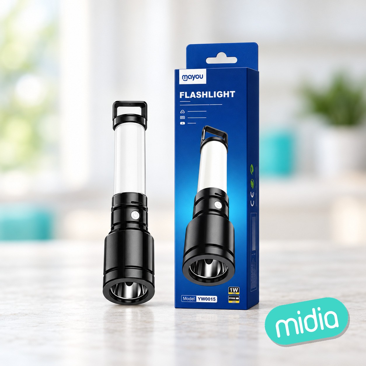 YW0015 NE Linterna de camping con luz lateral, 4 modos(Alto/Bajo/Funcion de destello/luz lateral) Bateria Litio 400mAh/1W/100LM，Negro