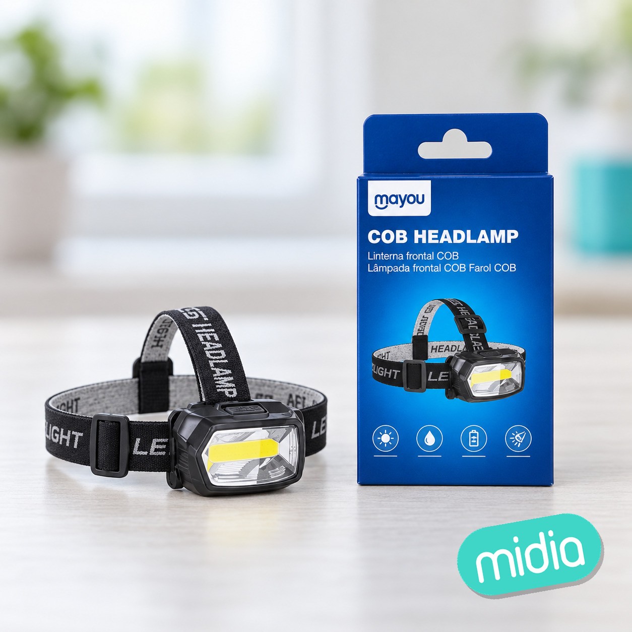YW0033 NE Linterna Frontal led COB 2W/150lumenes, 3 modos(Alto/Bajo/Funcion de destello), Bateria AAA*3 No incluido