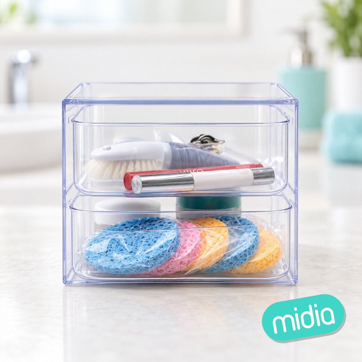 Cajonera organizer 2 cajones baño cristal