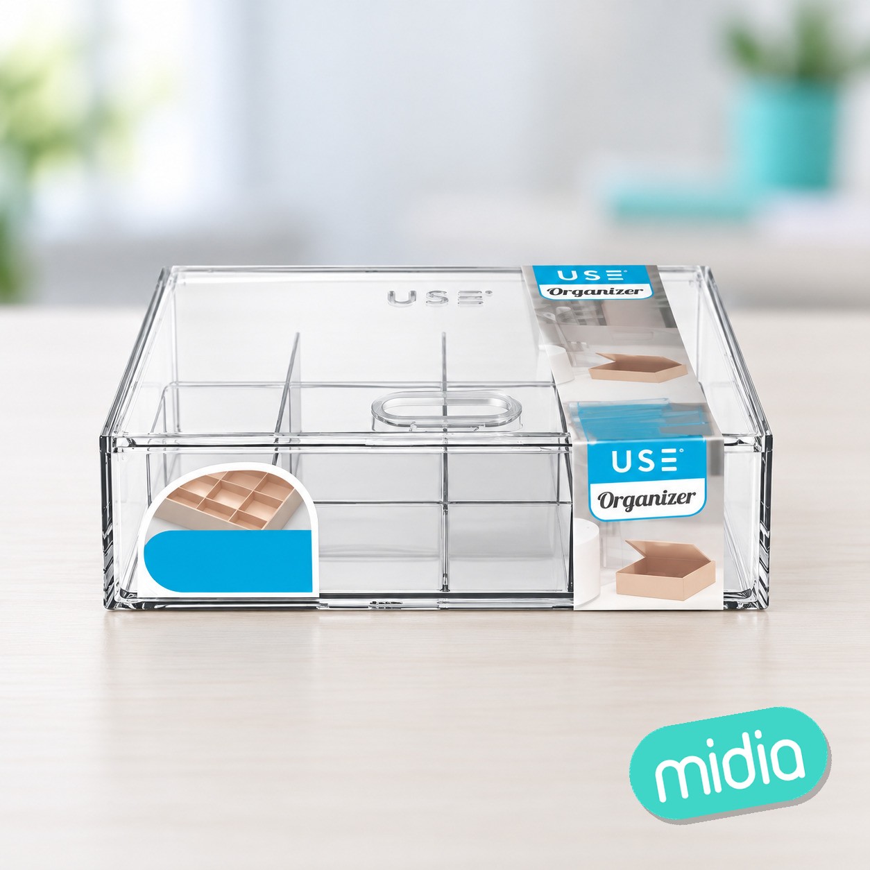 Caja con tapa abatible organizer a6 divisiones pequeñas - transparente