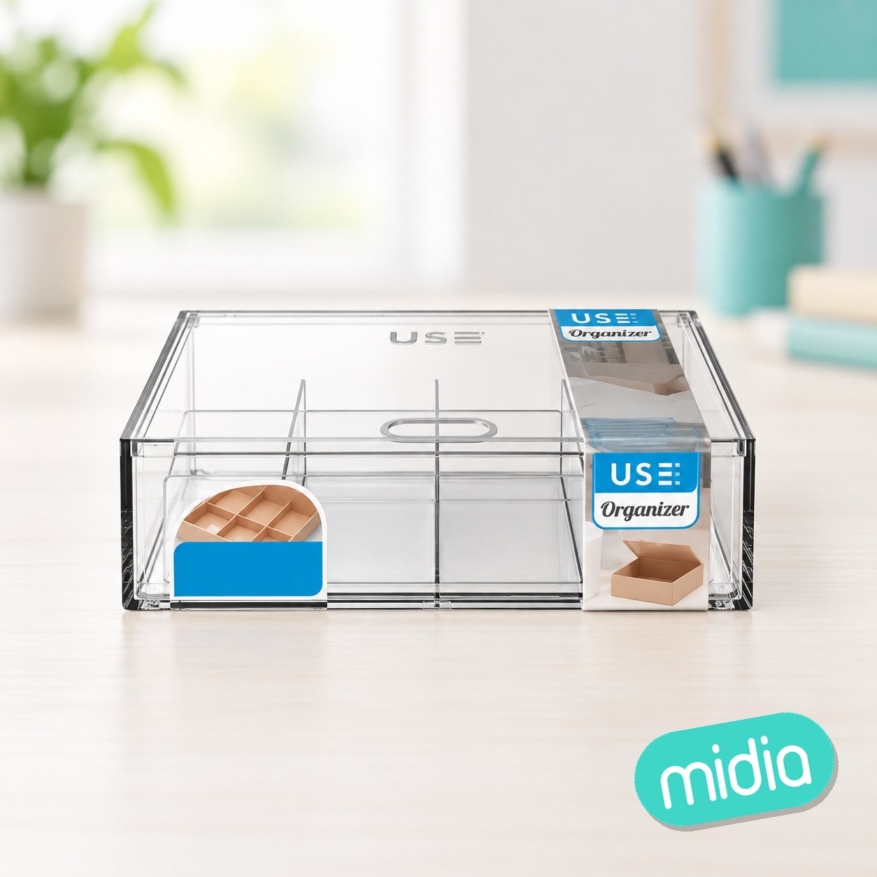 Caja con tapa abatible organizer a6 divisiones grandes - transparente
