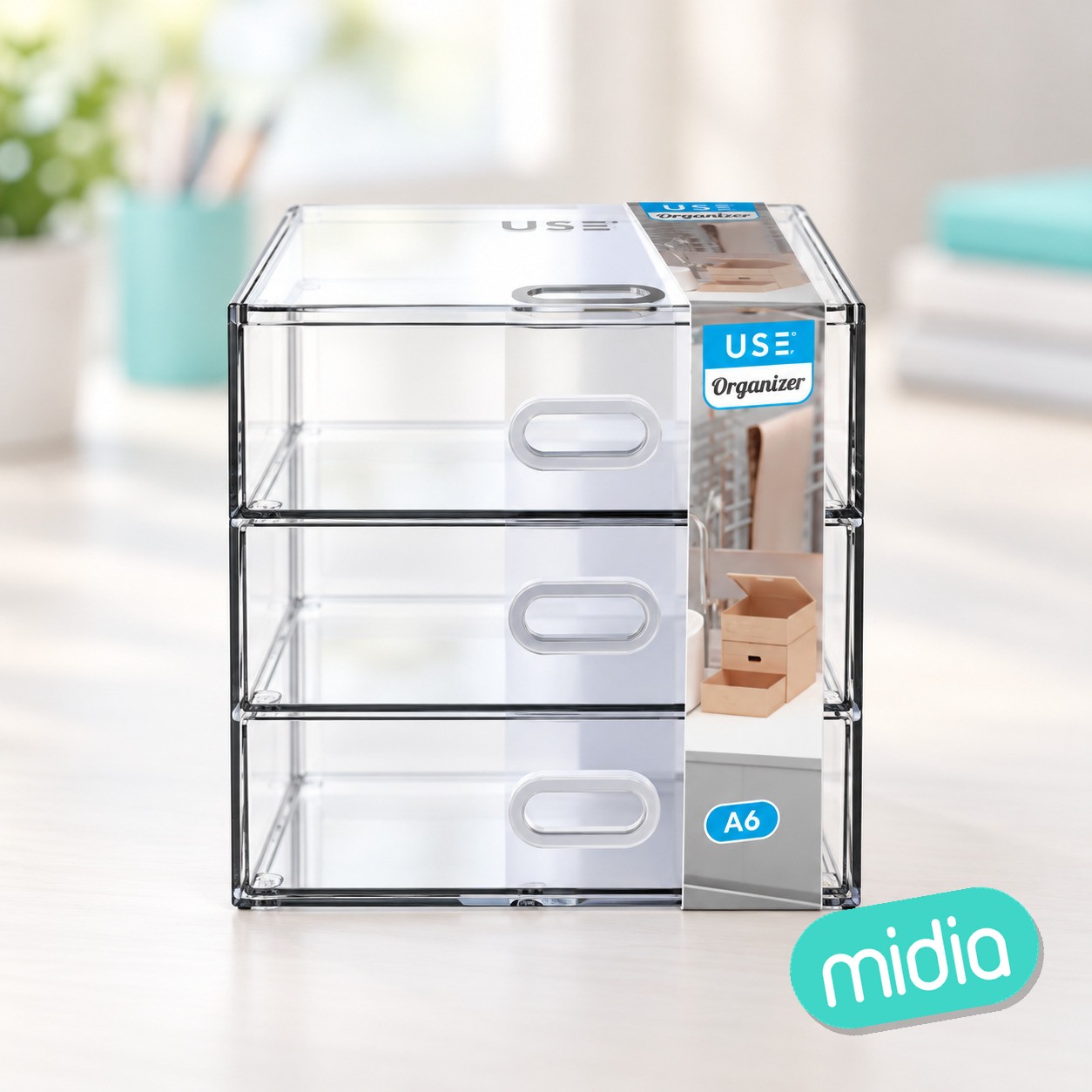 Cajonera organizer a6 - 2 cajones + caja con tapa abatible - transparente