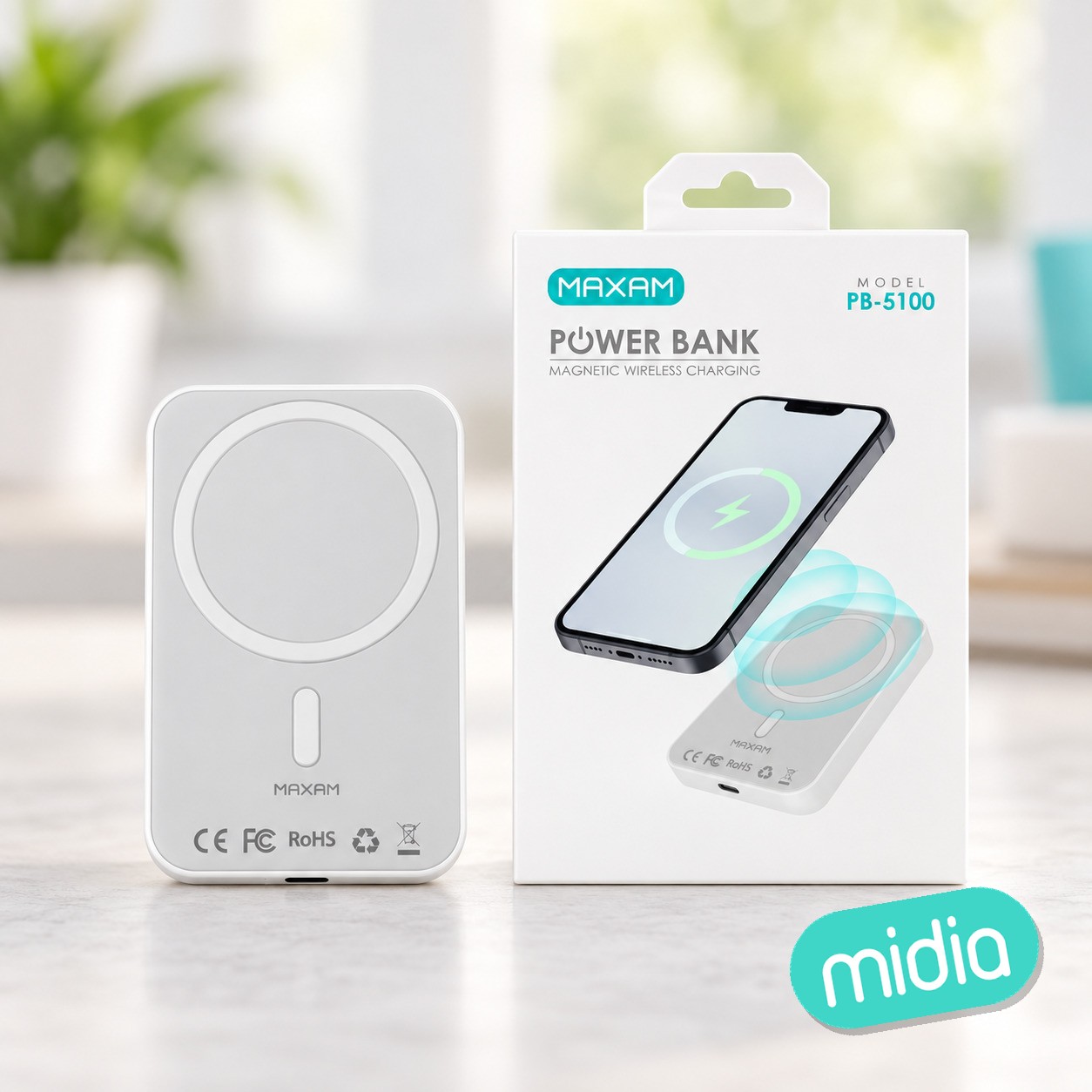 PB-5100 Blanco Carga inalámbrica magnética Mobile Power 5000mAh (puerto de carga Lightning)
