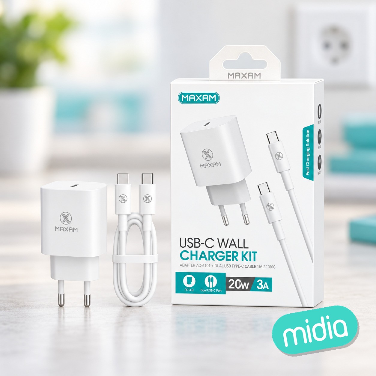 TZ-5101C Blanco Kit de carga rápida PD20W con cable de 1M y 60W type-C