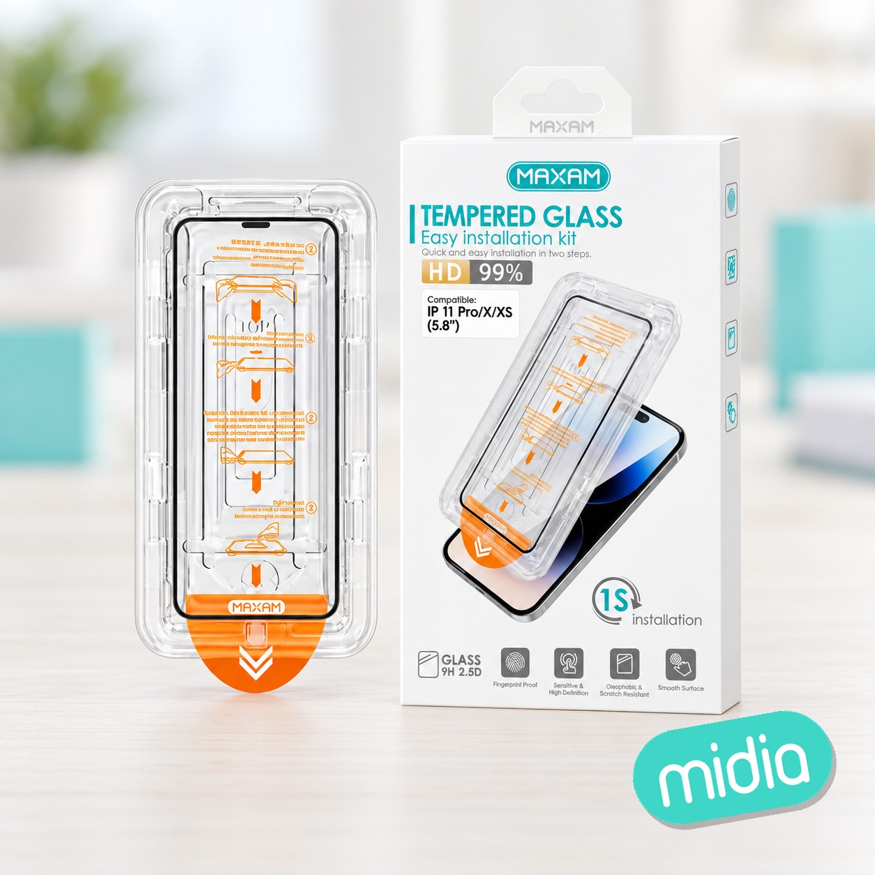 PS-G1003 Funda de película templada para iPhone 11 Pro/X/XS (5,8") con kit de limpieza