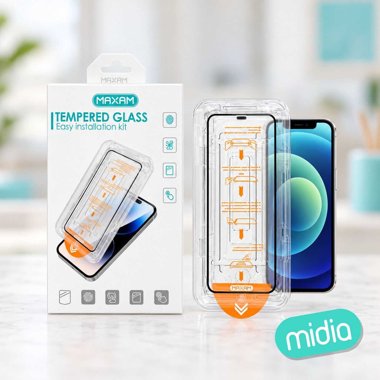 PS-G1006 Funda de película templada para iPhone 12 mini (5,4") con kit de limpieza