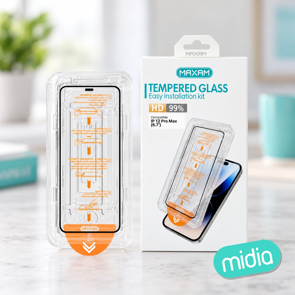 PS-G1008 Funda de película templada para iPhone 12 Pro Max (6,7") con kit de limpieza