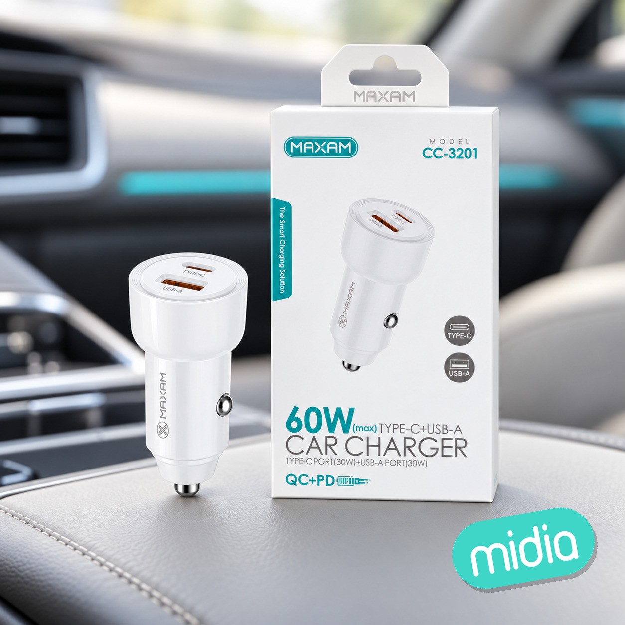 CC-3201 Blanco Doble puerto de carga rápida QC USB(30W)&1TYPE-C(30W)/60W