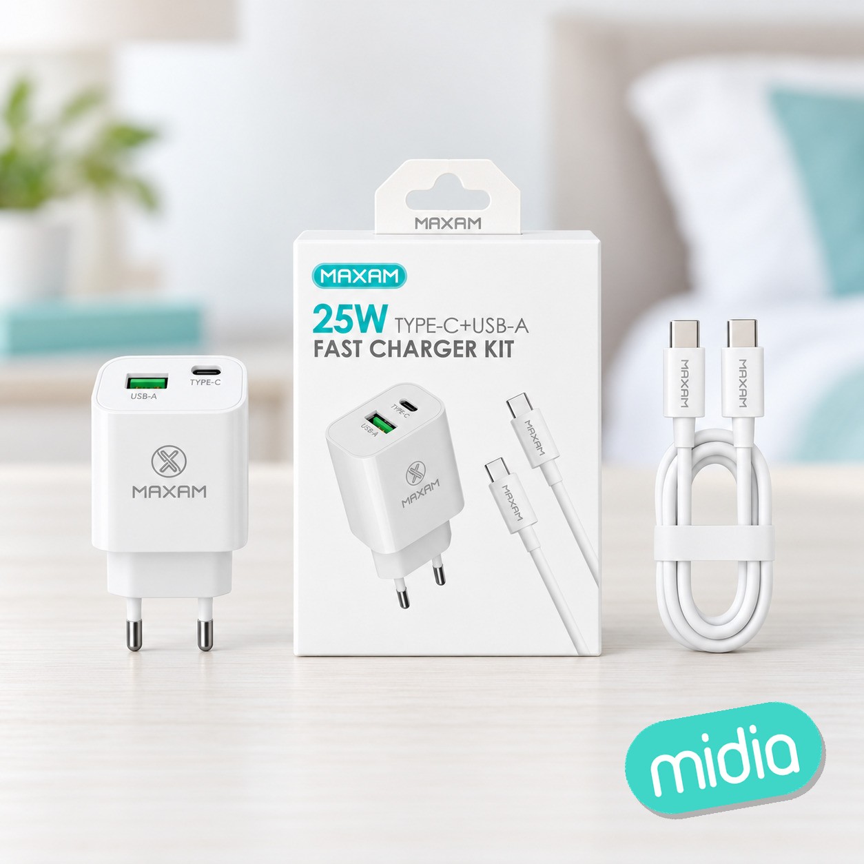 TZ-5201 C Kit de cargador rápido de doble puerto PD/USB blanco de 25 W
