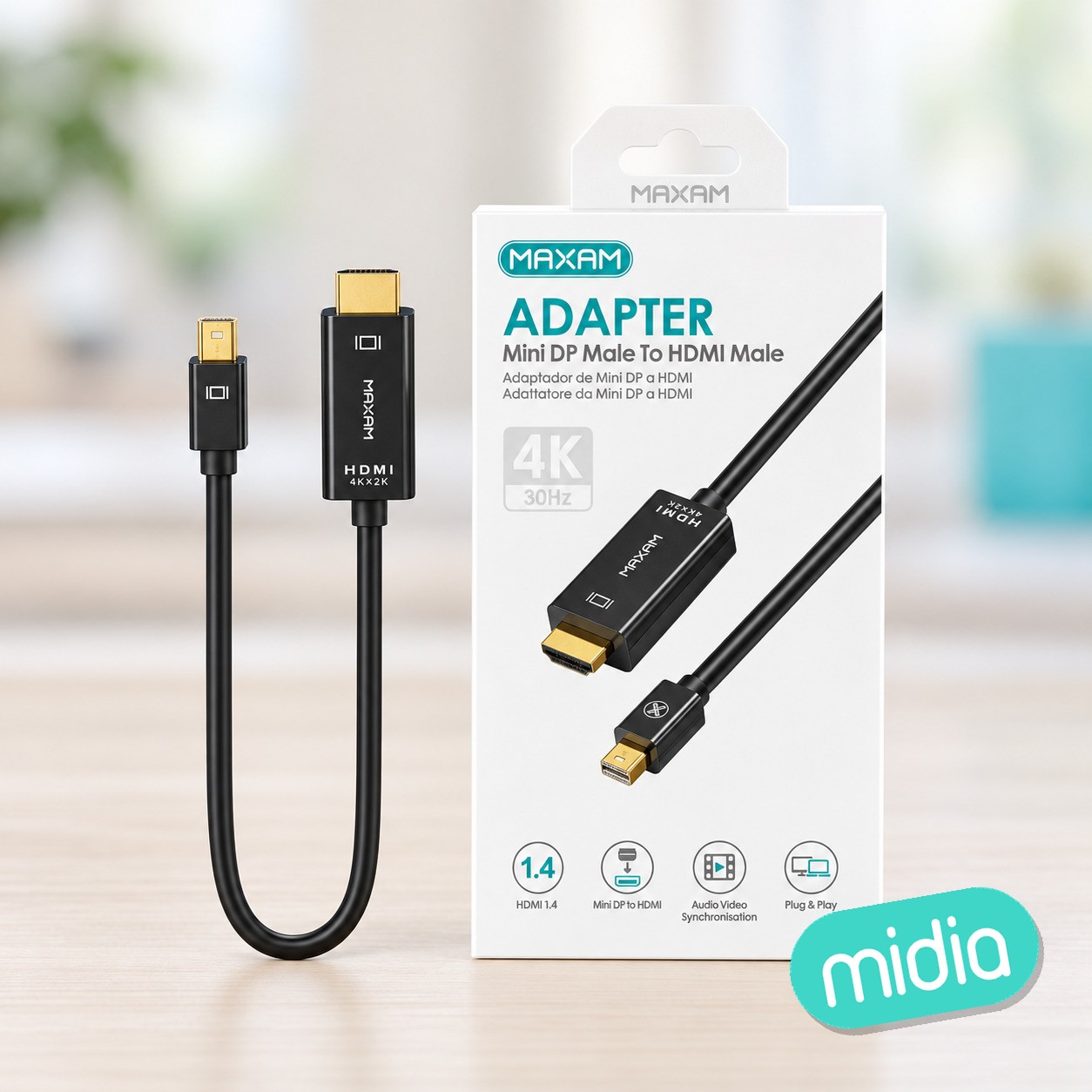 ZH-D072 Negro MINI DP(M) a HDMI(M) Cable Adaptador AudioVideo Salida Cable Longitud 1.8M