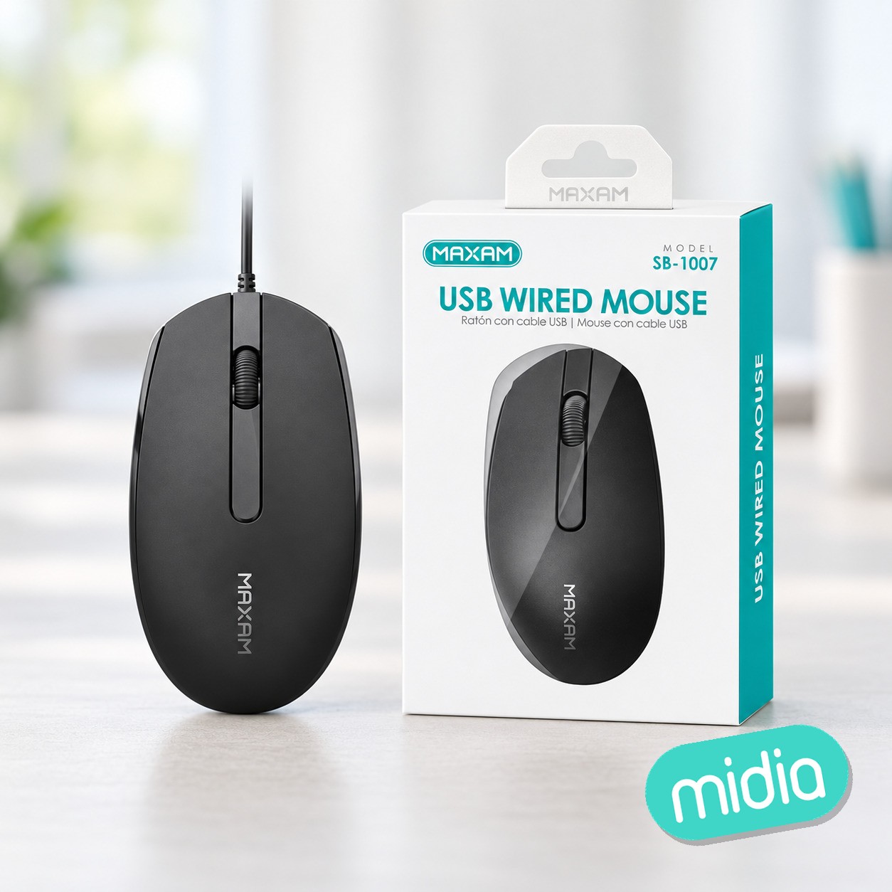SB-1007 Ratón USB con cable negro