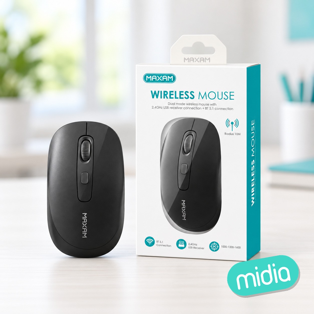 SB-B105 Ratón inalámbrico Bluetooth de doble modo negro, 4 botones (1 batería AA, no incluida)