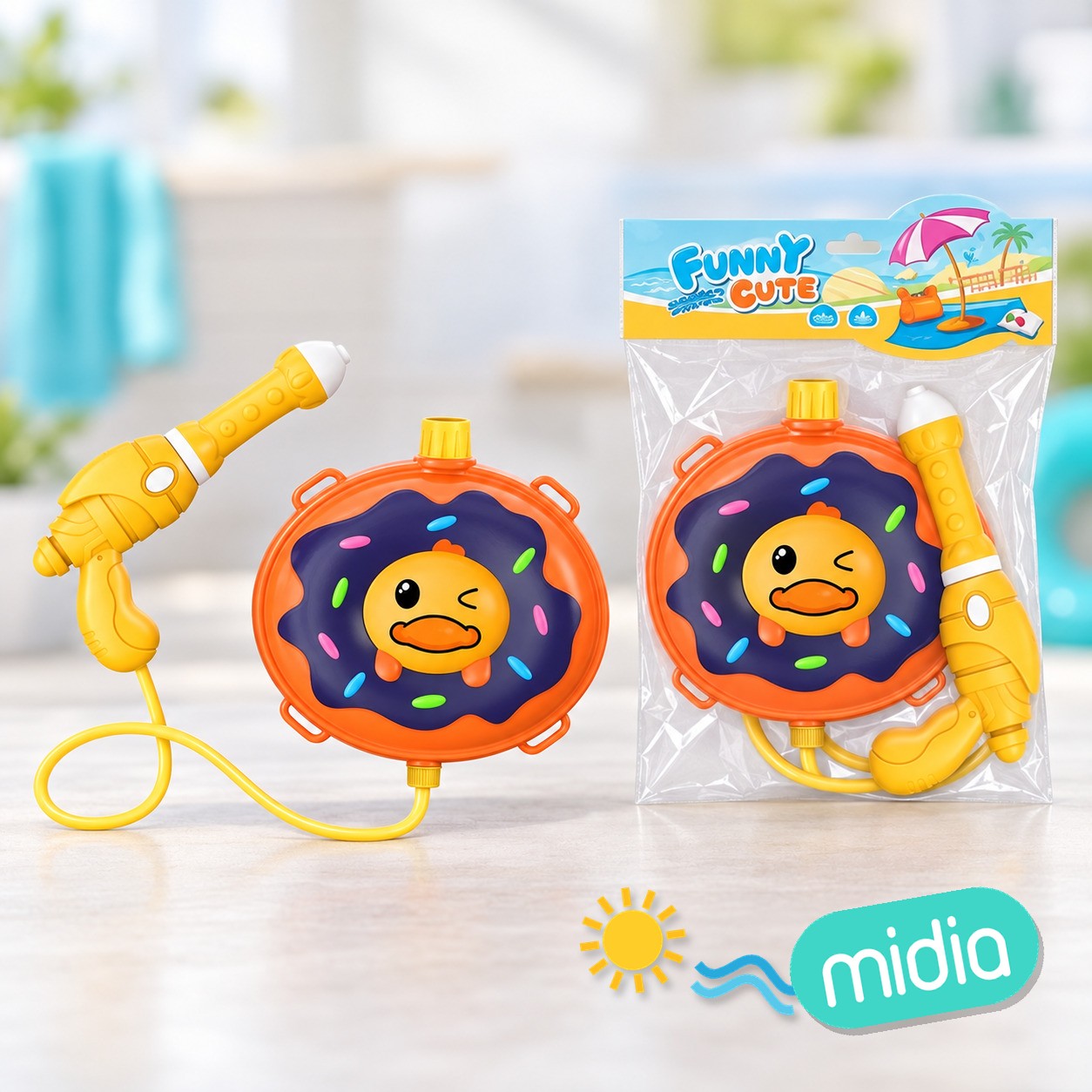 Pistola agua mochila pato 18 x 4,50 x 20 cm presentado en bolsa pestaña