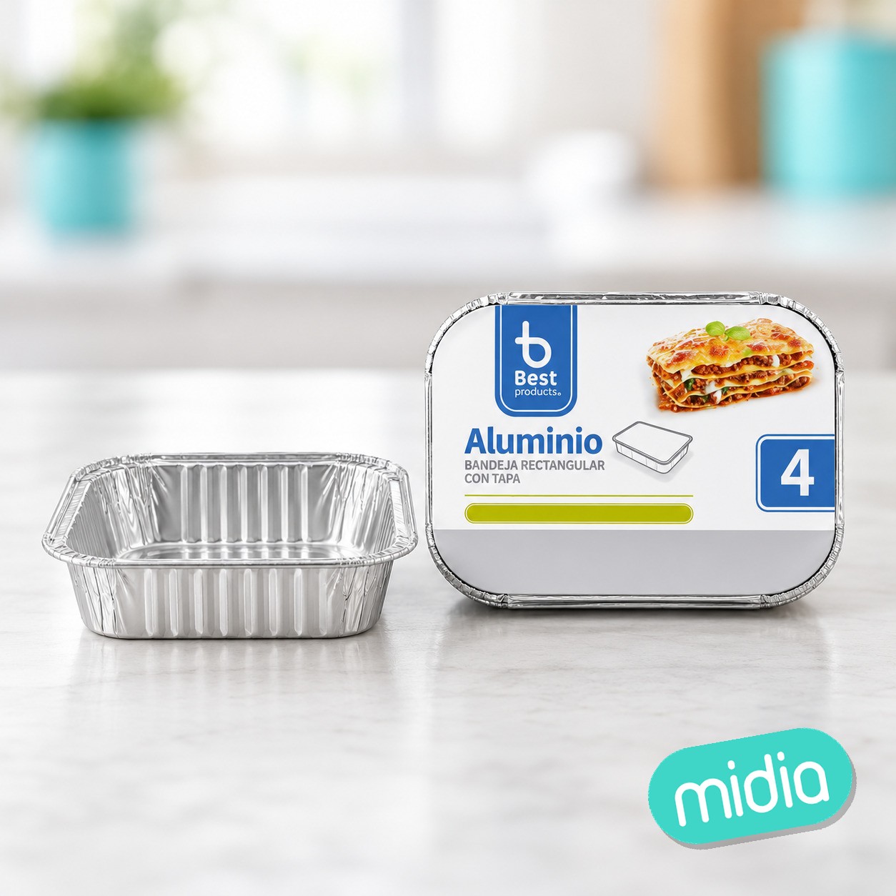 S/4 bandeja aluminio rectangular + tapa 15 x 12 x 5 cm