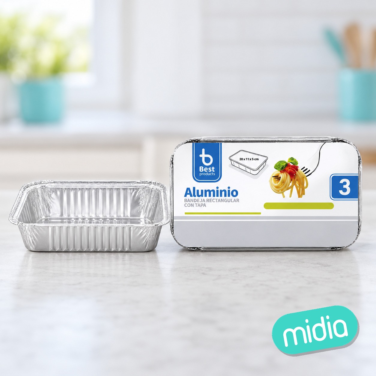 S/3 bandeja aluminio rectangular + tapa 20 x 11 x 5,50 cm