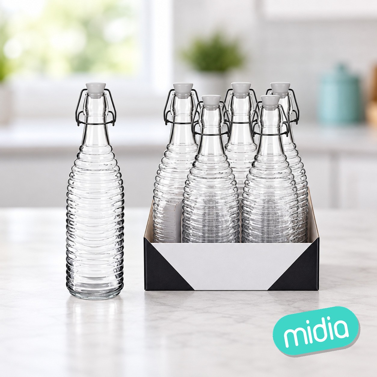 Botella cristal agua tapon 1l