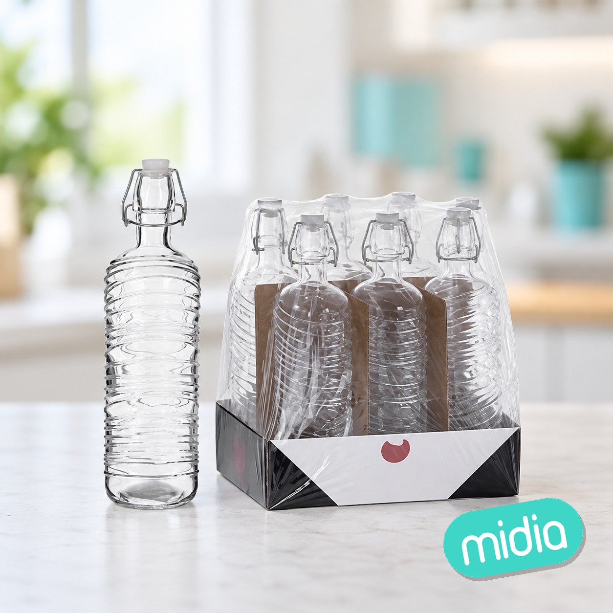 Botella cristal agua tapon 1l
