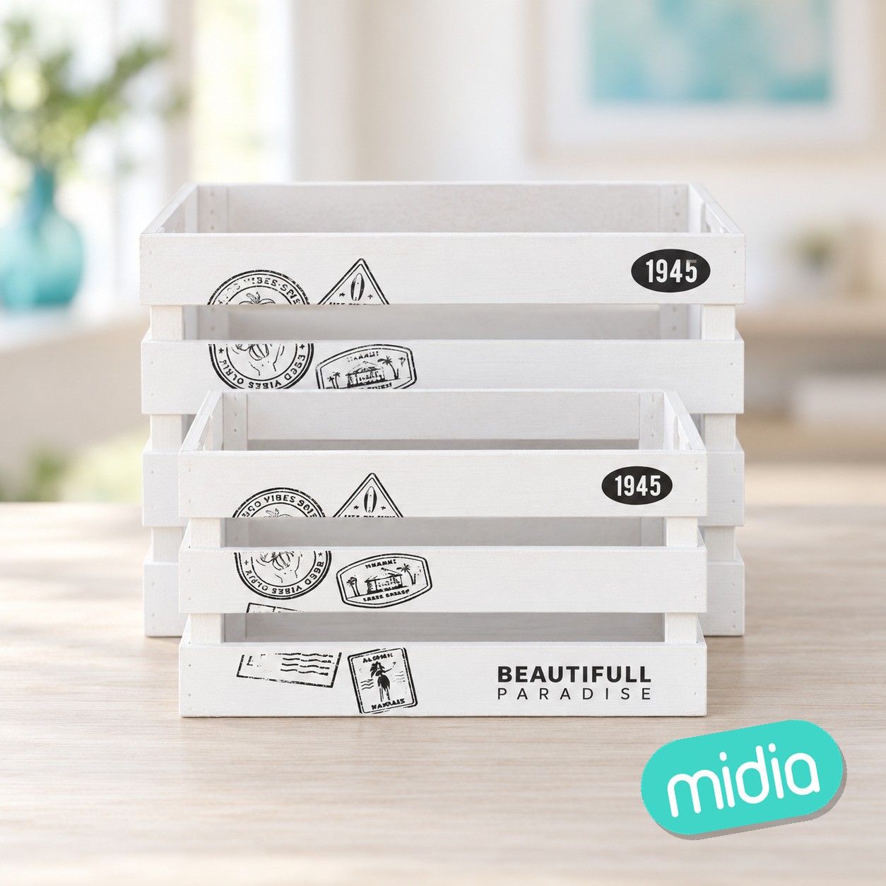 Set 3 cajas madera 32x24x16cm blanco 4s