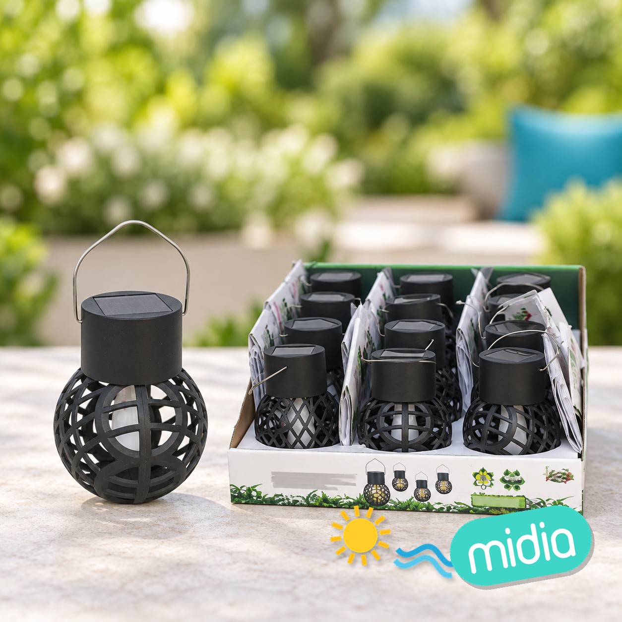 Lampara solar colgante efecto llama 6 led 7x9 cm
